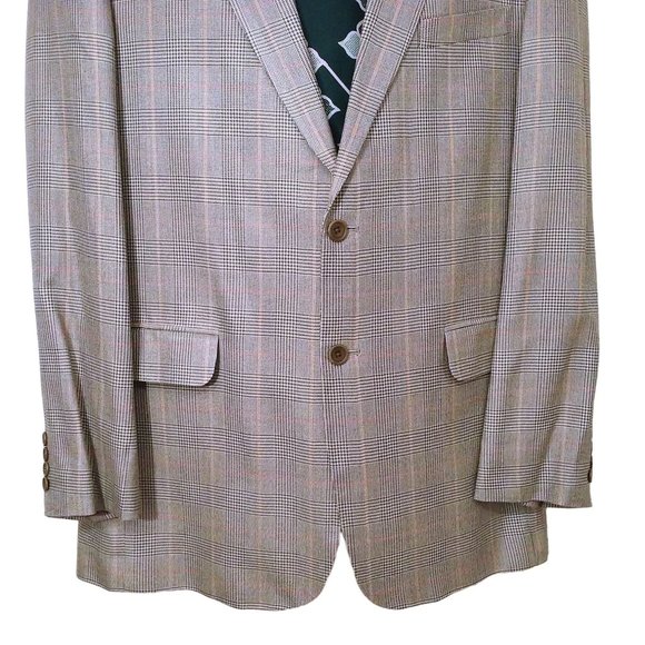 Vintage 90s-Y2K Blazer 100% Silk Suit Jacket Men-42L Fitted 2-Button Olive Plaid - Picture 3 of 10